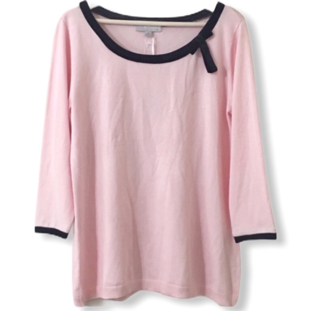 Carolyn Taylor Pink Velvet Bow & Trim Sweater